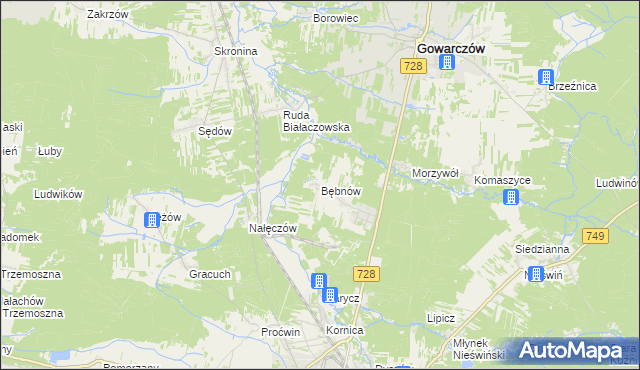 mapa Bębnów gmina Gowarczów, Bębnów gmina Gowarczów na mapie Targeo