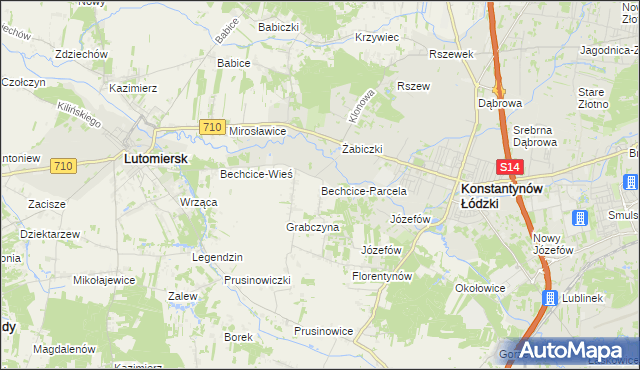 mapa Bechcice-Parcela, Bechcice-Parcela na mapie Targeo