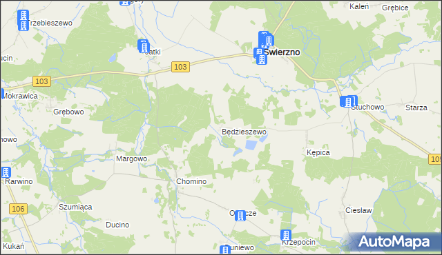 mapa Będzieszewo gmina Świerzno, Będzieszewo gmina Świerzno na mapie Targeo