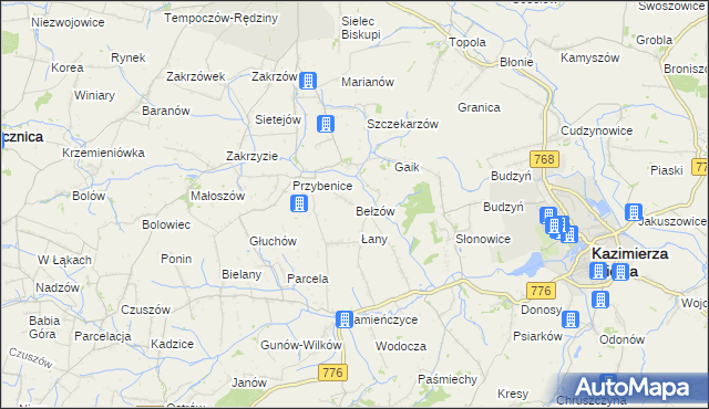 mapa Bełzów, Bełzów na mapie Targeo