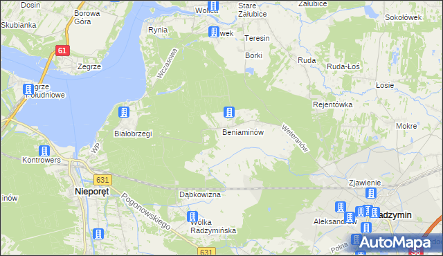 mapa Beniaminów gmina Nieporęt, Beniaminów gmina Nieporęt na mapie Targeo