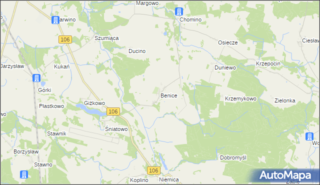 mapa Benice gmina Kamień Pomorski, Benice gmina Kamień Pomorski na mapie Targeo