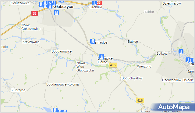 mapa Bernacice Górne, Bernacice Górne na mapie Targeo