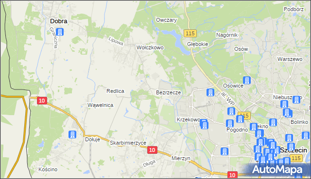 mapa Bezrzecze, Bezrzecze na mapie Targeo