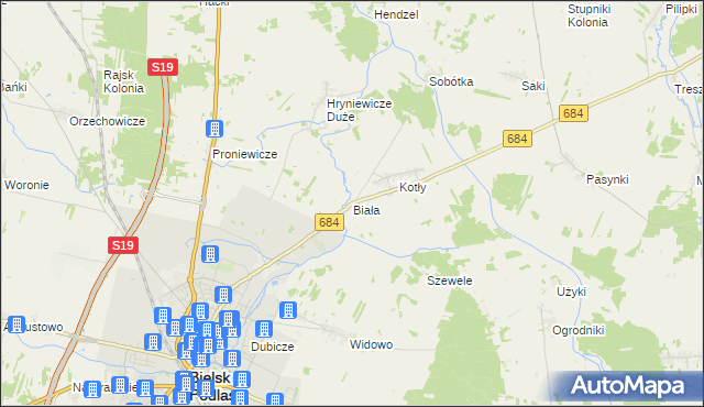 mapa Biała gmina Bielsk Podlaski, Biała gmina Bielsk Podlaski na mapie Targeo