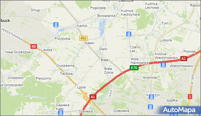 mapa Biała gmina Kłobuck, Biała gmina Kłobuck na mapie Targeo