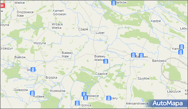 mapa Białawy Wielkie, Białawy Wielkie na mapie Targeo