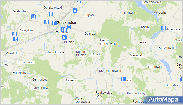 mapa Białek gmina Gorzkowice, Białek gmina Gorzkowice na mapie Targeo