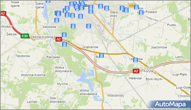 mapa Białki gmina Siedlce, Białki gmina Siedlce na mapie Targeo