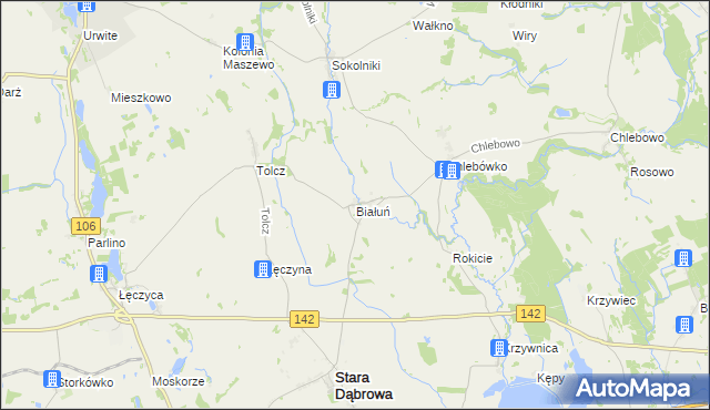 mapa Białuń gmina Stara Dąbrowa, Białuń gmina Stara Dąbrowa na mapie Targeo