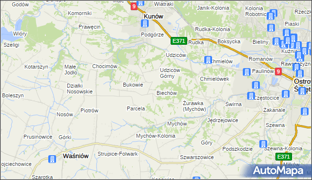 mapa Biechów gmina Kunów, Biechów gmina Kunów na mapie Targeo