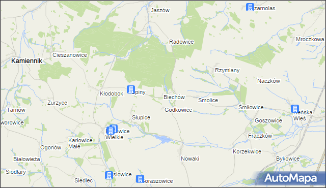 mapa Biechów gmina Pakosławice, Biechów gmina Pakosławice na mapie Targeo