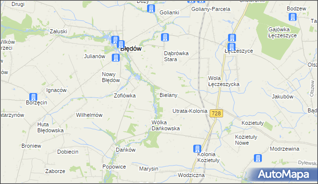 mapa Bielany gmina Błędów, Bielany gmina Błędów na mapie Targeo