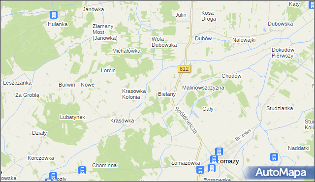 mapa Bielany gmina Łomazy, Bielany gmina Łomazy na mapie Targeo