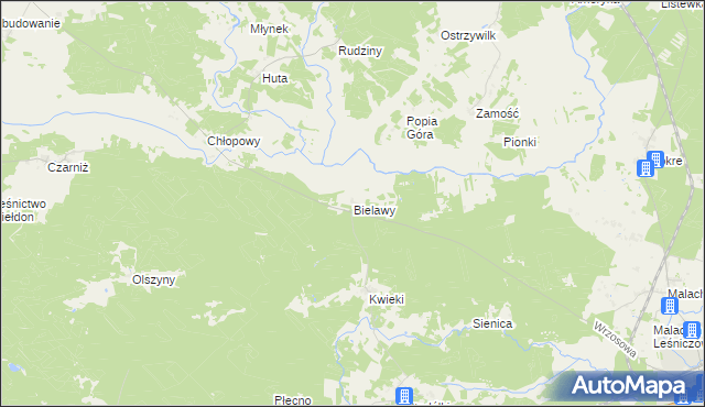 mapa Bielawy gmina Czersk, Bielawy gmina Czersk na mapie Targeo
