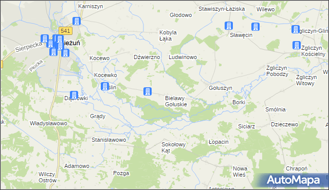 mapa Bielawy Gołuskie, Bielawy Gołuskie na mapie Targeo