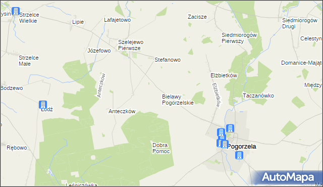 mapa Bielawy Pogorzelskie, Bielawy Pogorzelskie na mapie Targeo