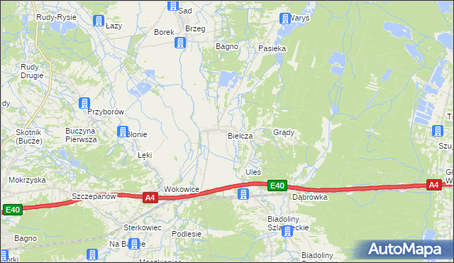 mapa Bielcza, Bielcza na mapie Targeo