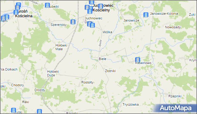 mapa Biele gmina Juchnowiec Kościelny, Biele gmina Juchnowiec Kościelny na mapie Targeo