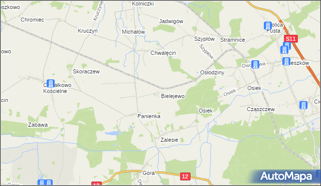 mapa Bielejewo gmina Jaraczewo, Bielejewo gmina Jaraczewo na mapie Targeo
