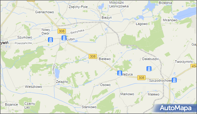 mapa Bielewo, Bielewo na mapie Targeo