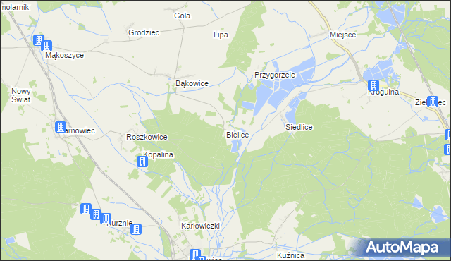 mapa Bielice gmina Świerczów, Bielice gmina Świerczów na mapie Targeo