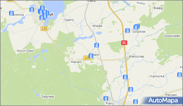 mapa Bielin gmina Moryń, Bielin gmina Moryń na mapie Targeo