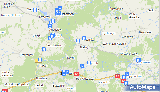 mapa Bieliny gmina Gielniów, Bieliny gmina Gielniów na mapie Targeo