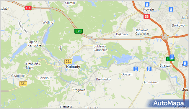 mapa Bielkowo gmina Kolbudy, Bielkowo gmina Kolbudy na mapie Targeo