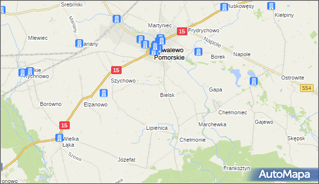 mapa Bielsk gmina Kowalewo Pomorskie, Bielsk gmina Kowalewo Pomorskie na mapie Targeo