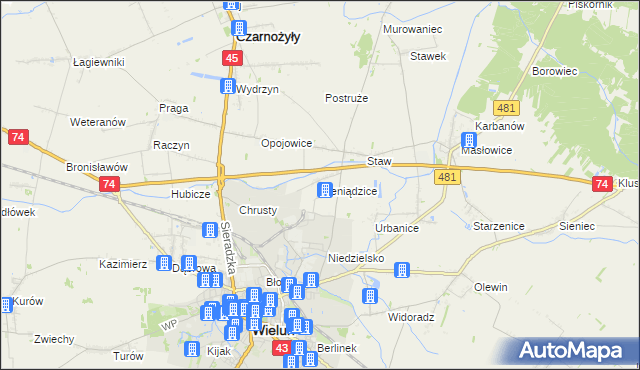 mapa Bieniądzice, Bieniądzice na mapie Targeo
