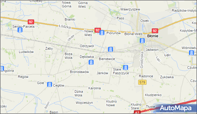 mapa Bieniewice, Bieniewice na mapie Targeo
