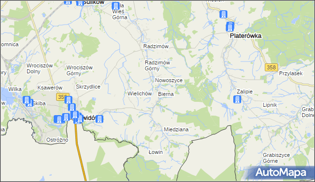 mapa Bierna gmina Sulików, Bierna gmina Sulików na mapie Targeo