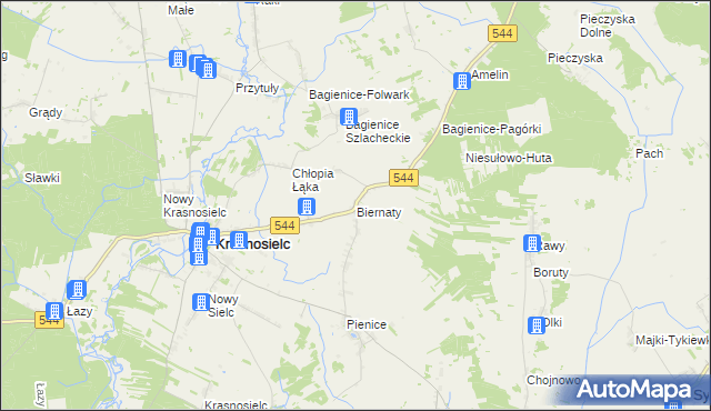 mapa Biernaty gmina Krasnosielc, Biernaty gmina Krasnosielc na mapie Targeo