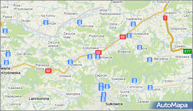 mapa Biertowice, Biertowice na mapie Targeo