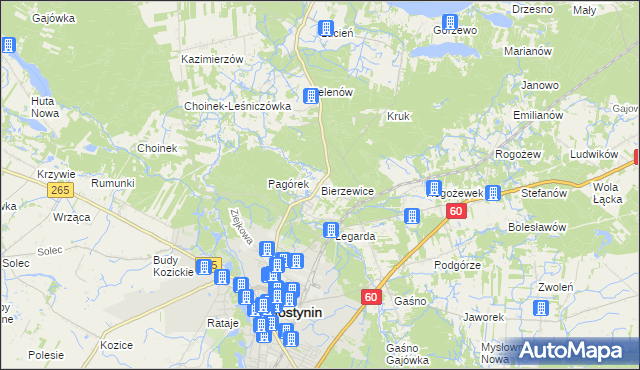 mapa Bierzewice, Bierzewice na mapie Targeo