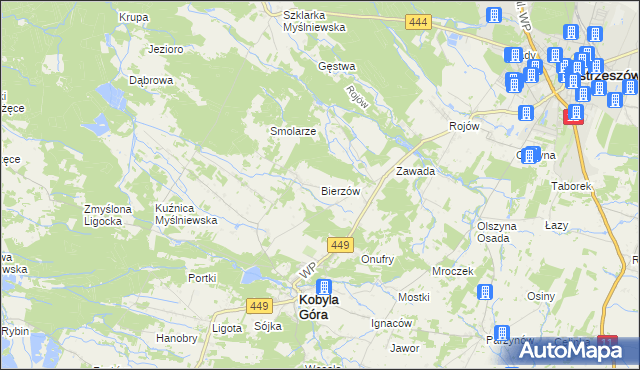 mapa Bierzów gmina Kobyla Góra, Bierzów gmina Kobyla Góra na mapie Targeo