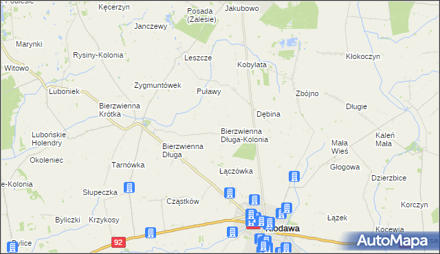 mapa Bierzwienna Długa-Kolonia, Bierzwienna Długa-Kolonia na mapie Targeo