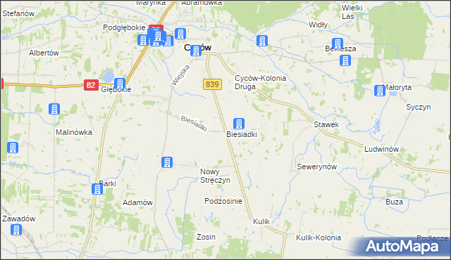 mapa Biesiadki gmina Cyców, Biesiadki gmina Cyców na mapie Targeo