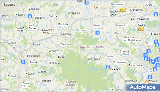 mapa Bieśnik gmina Łużna, Bieśnik gmina Łużna na mapie Targeo