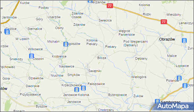 mapa Bilcza gmina Obrazów, Bilcza gmina Obrazów na mapie Targeo