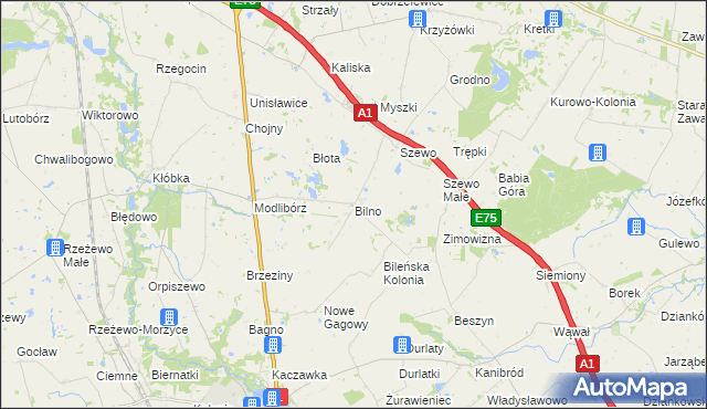 mapa Bilno gmina Lubień Kujawski, Bilno gmina Lubień Kujawski na mapie Targeo