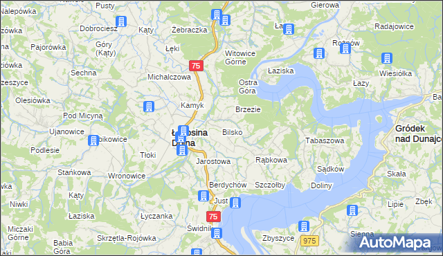 mapa Bilsko gmina Łososina Dolna, Bilsko gmina Łososina Dolna na mapie Targeo