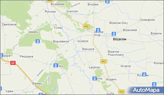 mapa Biskupice gmina Blizanów, Biskupice gmina Blizanów na mapie Targeo