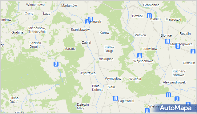 mapa Biskupice gmina Grodziec, Biskupice gmina Grodziec na mapie Targeo