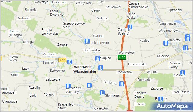 mapa Biskupice gmina Iwanowice, Biskupice gmina Iwanowice na mapie Targeo