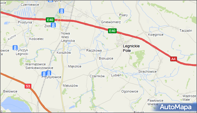 mapa Biskupice gmina Legnickie Pole, Biskupice gmina Legnickie Pole na mapie Targeo