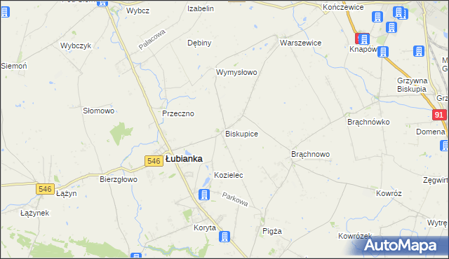 mapa Biskupice gmina Łubianka, Biskupice gmina Łubianka na mapie Targeo