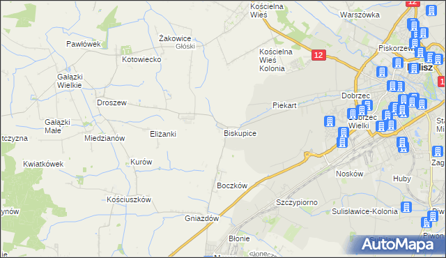 mapa Biskupice gmina Nowe Skalmierzyce, Biskupice gmina Nowe Skalmierzyce na mapie Targeo