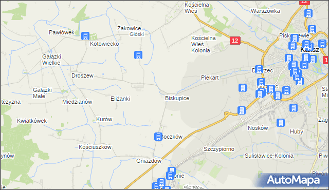 mapa Biskupice gmina Nowe Skalmierzyce, Biskupice gmina Nowe Skalmierzyce na mapie Targeo